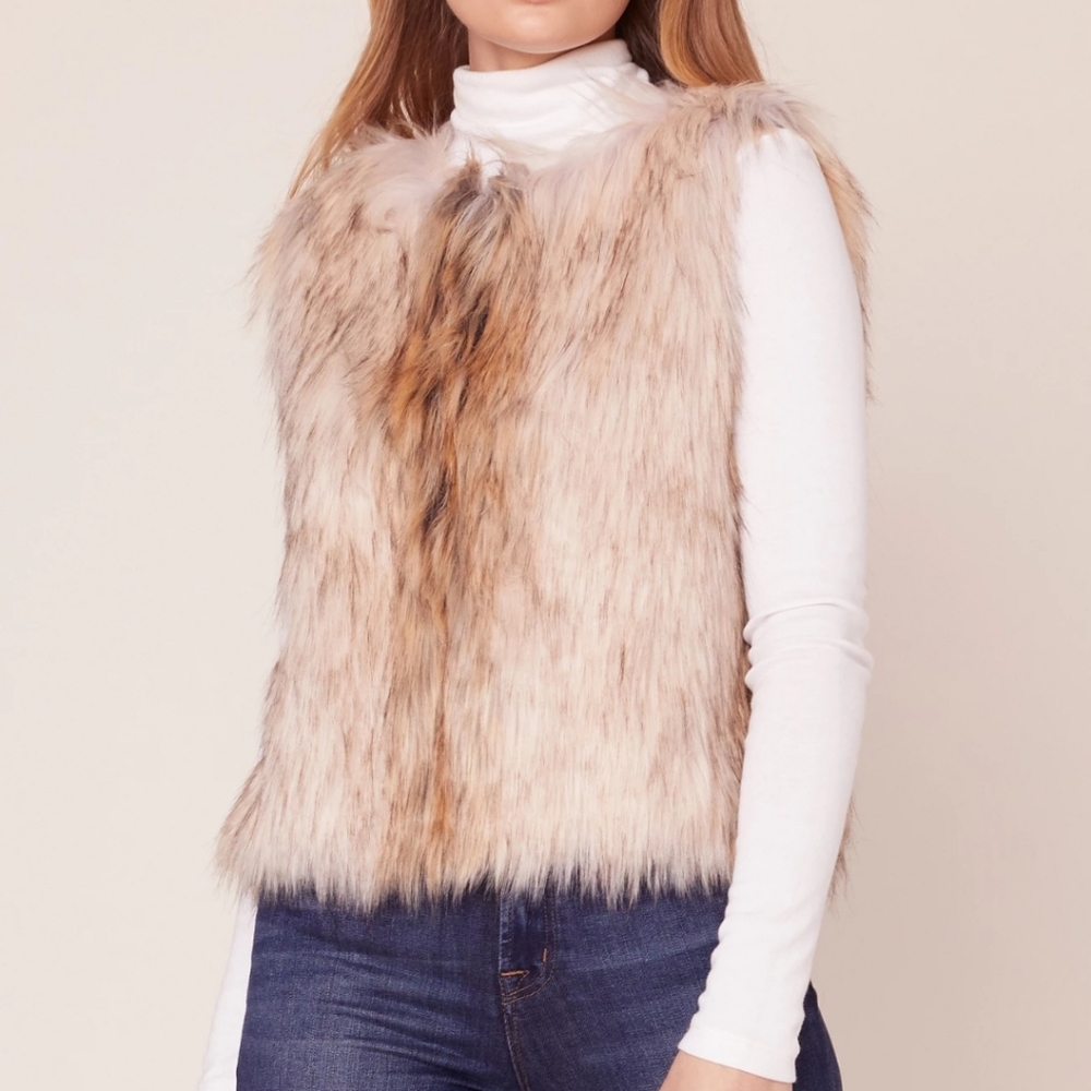 BB Dakota Bedrock City Faux Fur Vest Large NEW Brown